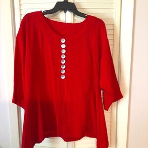 Fridaze red 100% linen tunic top